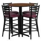image of Flash Furniture HDBF1028-GG 30" Round Table & Bar Stool Set, 42"H, Walnut Finish, Burgundy Vinyl, 4 Stools