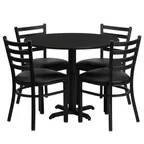 image of Flash Furniture HDBF1029-GG 36" Round Table & 4 Chair Set, Black Laminate, Cast Iron X-Base, Vinyl Upholstered Chairs