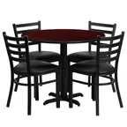 image of Flash Furniture HDBF1030-GG Round Table & Chair Set, 36" Dia x 30"H, Black T-Mold Edge, Mahogany Finish, 4 Chairs