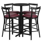 image of Flash Furniture HDBF1037-GG 24" Round Table & 4 Bar Stool Set, Black Laminate, Burgundy Vinyl, Cast Iron & Steel