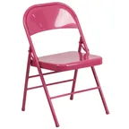 image of Flash Furniture HF3-FUCHSIA-GG Hercules Colorburst Folding Chair, 300 lbs, 18‑Gauge Steel, Metal Back, Fuchsia