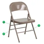 image of Flash Furniture HF3-MC-309AS-BGE-GG Hercules Folding Chair, 300 lbs, Beige, Steel Seat & Back, Indoor/Outdoor