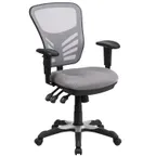 image of Flash Furniture HL-0001-GY-GG - Swivel Task Chair, Adjustable Height, 250 lb, Mesh, Nylon Base, Arms, Lumbar