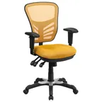 image of Flash Furniture HL-0001-YEL-GG Task Chair, Mesh Back, Adjustable Height, 250 lb, Yellow, Padded Arms, Casters