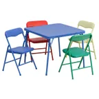 image of Flash Furniture JB-9-KID-GG Kids Folding Table & Chair Set, 24" Square Blue Table, 4 Colorful Chairs, 70 lb Capacity