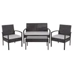 image of Flash Furniture JJ-S312-GG 4-Piece Outdoor Patio Set, Light Gray Cushions, Rattan Wrapped Finish, 22.5W x 30H Chairs