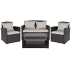 image of Flash Furniture JJ-S351-GG 4-Piece Outdoor Patio Set, Light Gray Rattan Weave, Black Glass Coffee Table, 22.5W Chairs
