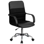 image of Flash Furniture LF-W-61B-2-GG Task Chair, 37"-40" Height, 250 lb, Mesh Back, Leather Headrest, Black, Casters