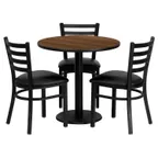 image of Flash Furniture MD-0002-GG Round Table & Chair Set, 30" Dia. x 30"H, Walnut Finish, Black Powder Coated Frame, 3 Chairs