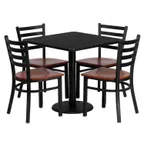 image of Flash Furniture MD-0003-GG 30x30 Square Table & 4 Chair Set, Black Laminate, Cherry Finish, Cast Iron Base