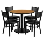 image of Flash Furniture MD-0006-GG 36" Round Table & 4 Chair Set, Black T-Mold Edge, Natural Finish, Cast Iron Base