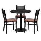 image of Flash Furniture MD-0007-GG 30" Round Table & 3 Chair Set, Black Laminate, Cherry Finish Seats, Cast Iron Base