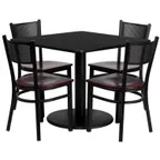 image of Flash Furniture MD-0008-GG 36x36 Square Table & 4 Chair Set, Black Laminate, Metal Grid Back