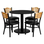image of Flash Furniture MD-0009-GG 36" Round Table & Chair Set, Black Laminate, Natural Finish Plywood, 4 Chairs, Commercial Grade