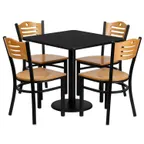 image of Flash Furniture MD-0010-GG 30" Square Black Table & 4 Chair Set, Black Laminate, Natural Finish Plywood