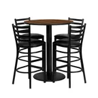 image of Flash Furniture MD-0011-GG 36" Round Table & Bar Stool Set, Walnut Finish, Black Vinyl, 4 Stools