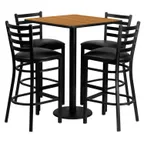 image of Flash Furniture MD-0012-GG 30x30 42H Square Table & Bar Stool Set, 4 Black Vinyl Stools, Natural Laminate Finish
