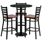 image of Flash Furniture MD-0013-GG 30" Round Table & 4 Bar Stool Set, Black Laminate, Cherry Finish