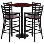 image of Flash Furniture MD-0014-GG 30x30 Table & 4 Bar Stool Set, Black Mahogany Finish, MDF Table Top, Metal Ladder Back