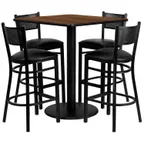 image of Flash Furniture MD-0015-GG 36x36 Square Table & 4 Bar Stool Set, Walnut Finish, Black Vinyl