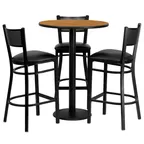 image of Flash Furniture MD-0016-GG 30 Inch Round Table and 3 Bar Stool Set, Black Vinyl, Metal Frame