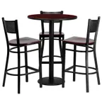 image of Flash Furniture MD-0017-GG 30 Inch Round Table & Bar Stool Set with 3 Stools, Mahogany Finish, Black Powder Coated Frame