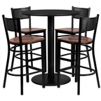 image of Flash Furniture MD-0018-GG 36" Round Table & 4 Bar Stool Set, Black Laminate, Cherry Finish, Commercial Grade