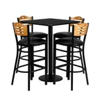 image of Flash Furniture MD-0019-GG 30x30 Table & 4 Bar Stool Set, Black Laminate, Natural Finish, Commercial Use