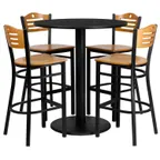 image of Flash Furniture MD-0020-GG 36" Round Table & Bar Stool Set, 42"H, Black Laminate, Natural Finish, 4 Stools