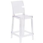 image of Flash Furniture OW-SQUAREBACK-24-GG Ghost Counter Stool, 330 lb, Square Back, Plastic, Transparent Crystal