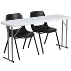 image of Flash Furniture RB-1860-2-GG Folding Training Table & Chair Set, 60x18, 2 Chairs, Gray & Granite White