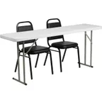image of Flash Furniture RB-1872-2-GG 72x18 Rectangular Folding Training Table & 2 Stacking Chairs Set, Gray & Black