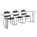 image of Flash Furniture RB-1896-1-GG 96" Rectangular Folding Training Table & 2 Chairs Set, Granite White Top, Gray & Black Frame