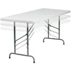 image of Flash Furniture RB-3072ADJ-GG Folding Table, 72"W x 30"D, Adjustable Height 24-1/8" to 32", Granite White Plastic Top, Gray Powder Coated Metal Legs, 330 lbs
