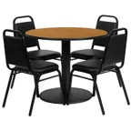 image of Flash Furniture RSRB1003-GG 36" Round Table & 4 Banquet Chairs Set, 500 lb, Black Finish
