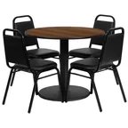 image of Flash Furniture RSRB1004-GG 36" Round Table & 4 Banquet Chairs Set, 500 lb, Black/Walnut