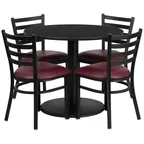 image of Flash Furniture RSRB1005-GG 36" Round Table & 4 Chair Set, Black Laminate, Burgundy Vinyl, Cast Iron & Steel