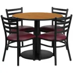 image of Flash Furniture RSRB1007-GG 36" Round Table & 4 Chair Set, Black T-Mold Edge, Burgundy Vinyl