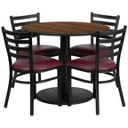 image of Flash Furniture RSRB1008-GG 36" Round Table & 4 Chair Set, Walnut Finish, Burgundy Vinyl