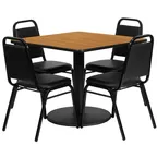 image of Flash Furniture RSRB1011-GG 36x36 Table & 4 Banquet Chairs Set, Black Vinyl, 500 lb Capacity