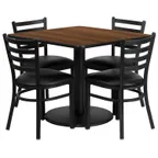 image of Flash Furniture RSRB1016-GG 36x36 Square Table & 4 Chair Set, Walnut Finish, Black Vinyl