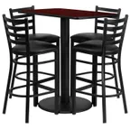 image of Flash Furniture RSRB1018-GG 24'' x 42'' Rectangular Mahogany Laminate Table Set w/ 4 Ladder Back Metal Barstools
