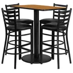 image of Flash Furniture RSRB1019-GG 24x42 Table & 4 Bar Stool Set, Black Vinyl, MDF & Metal, Commercial Use