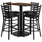 image of Flash Furniture RSRB1020-GG 24x42 Square Table & 4 Bar Stool Set, Walnut Finish, Black Vinyl