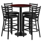 image of Flash Furniture RSRB1022-GG 30" Round Table & 4 Bar Stool Set, Mahogany Finish, Black Vinyl