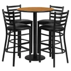 image of Flash Furniture RSRB1023-GG 30" Round Table & 4 Bar Stool Set, Black Vinyl, 42"H