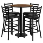 image of Flash Furniture RSRB1024-GG 30in Round Table & 4 Bar Stool Set, Walnut Finish, Black Vinyl