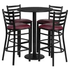 image of Flash Furniture RSRB1025-GG 30" Round Table & 4 Bar Stool Set, Black & Burgundy, MDF & Metal