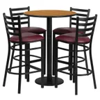 image of Flash Furniture RSRB1027-GG 30" Round Table & 4 Bar Stool Set, 42"H, Black & Burgundy