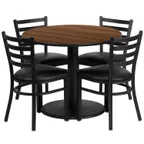 image of Flash Furniture RSRB1032-GG 36" Round Table & 4 Chair Set, Black Vinyl, Walnut Finish, 30"H
